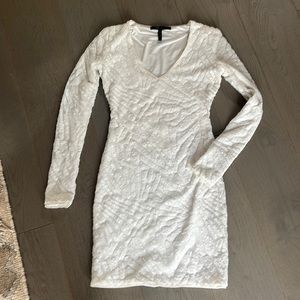 BCBGMAxazria beaded white long sleeve short dress XS